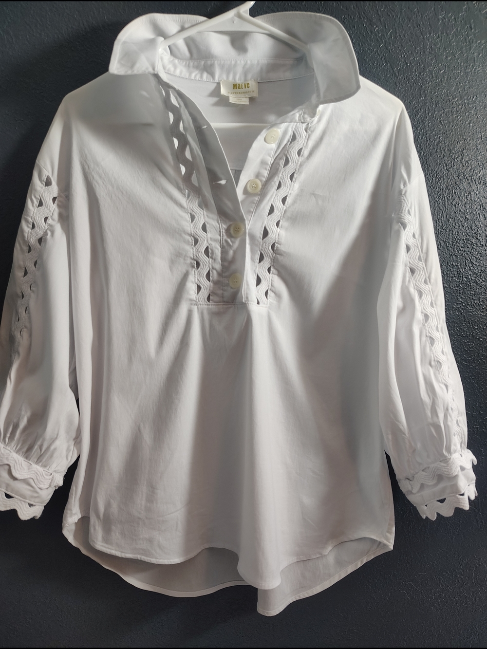 Maeve White Connie Henley Renaissance Peasant Pullover Tunic Top